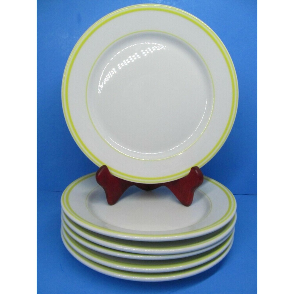 Cuisinart Vitrified Porcelain Salad Luncheon 9"  Plates Yellow Rings Bundle of 6